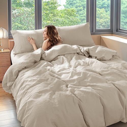 Shilucheng 100% Linen King Duvet Cover Set, Luxury Pure Natural French Flax Linen Duvet Cover with Zipper Closure & Corner Ties, Cooling Breathable Comforter Cover 3 Piece (Linen)
