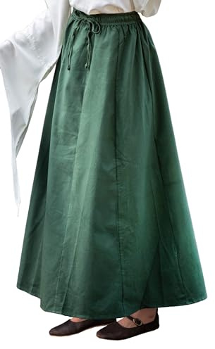 Leonardo Carbone® Damkjol smilla | elastisk midja | flytande snitt | karneval, halloween, cosplay, LARP, medeltida kjol, kostym, plagg | 100 % bomull, Grön, XXL