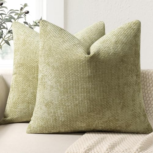 ZWJD Kissenbezug 45x45 2er Set Chenille Kissenbezüge Sofakissen Kissenhüllen Salbei Grün Dekokissen Weiche Sofakissenbezug für Couch, Bett und Wohnzimmer Heimdekoration Luxus Zierkissenbezüge