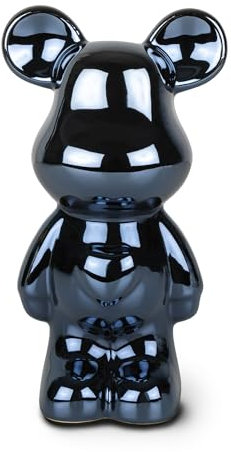 greafy Statua di Orso in Ceramica - Scultura decorativa lucida e riflettente, alta 18 cm, in nero metallizzato lucido con leggera tonalità blu per soggiorno, librerie e credenze
