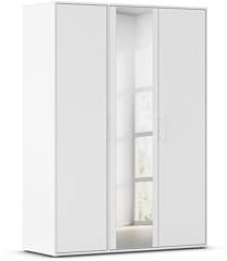 Rauch Möbel Hamilton, Kleiderschrank, Schrank, Garderobe, Organizer, 3-türig, mit Spiegel, Farbe Weiß, Stangengriff Weiß, 140x194x54cm