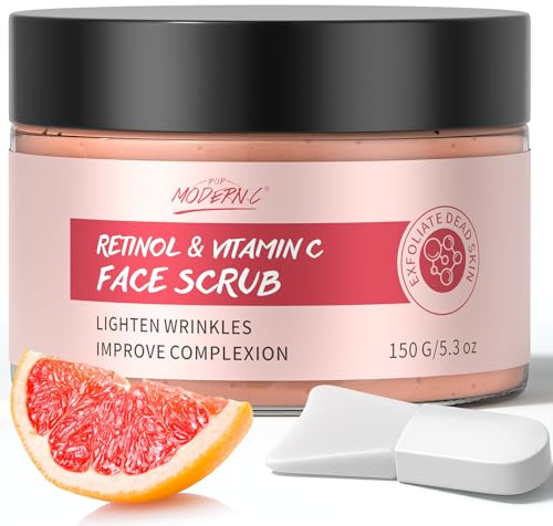 Gommage visage au rétinol et à la vitamine C, exfoliant anti-âge, réduit les rides, rajeunit la peau jeune, exfoliant doux pour les taches sombres, l'acné, raffinage des pores, pour tous les types de