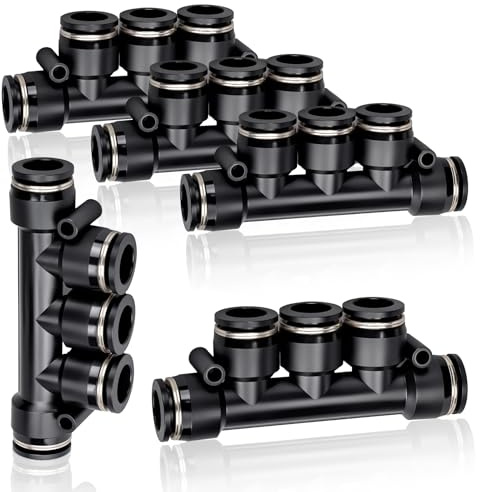 Bwintech 5 Stück 12mm Zoll OD gerade Steckverbinder 5-Wege-Kunststoff-Schnellverschluss-Verbinder Luftleitung Fittings PK-12