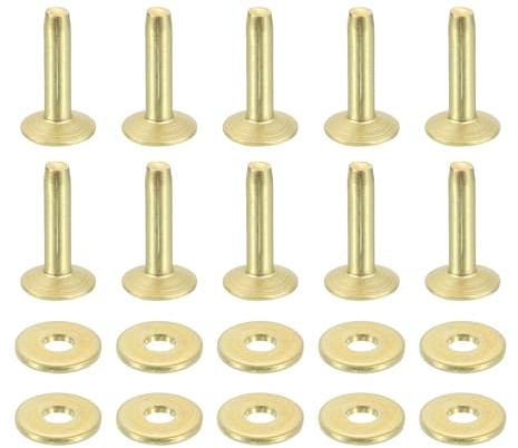 QUARKZMAN 50 Juegos De Remaches Y Arandelas De Cobre, 9x3.3x14mm Remaches De Cobre Sólidos Para Suministros De Manualidades En Cuero DIY, Tono Dorado