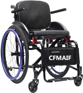 CFMAIF Rollstuhl für Behinderte, Faltrollstuhl mit Armlehnen, für den Sport, leicht, Transportrollstühle für die Wohnung und Unterwegs(40cm/15.7in seat,Blue)