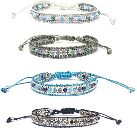 TONAUP Böhmische Gewebte Armbänder, Handgefertigt Verstellbar Freundschaftsarmbänder, Geflochtenes Wickelarmband Armband für Damen Herren Handgelenk Fußkettchen (Color A)