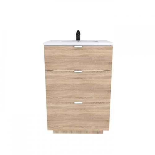 BB Loisir Meuble Vasque Salle de Bain avec Lavabo 60x47x91cm Couleur chêne Bello 3 tiroirs