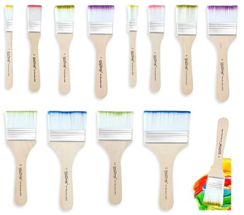 YZROHYI 12 Pezzi Pennello Piatto Pittura Set,Pennelli Piatti per Dipingere,Pennellessa Piatta per Acquerello,Pennello per Pittura Legno,Pennelli per Vernice Acrilica,Spazzola per Pitturare Muri