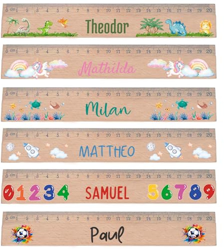 FeierZwerge - Personalisiertes Lineal als Einschulungsgeschenk 2025 individuell mit Namen & Motiv - 20 cm Holz Lineal - Geschenk Schulanfang Schuleinführung - Motive für Jungen und Mädchen