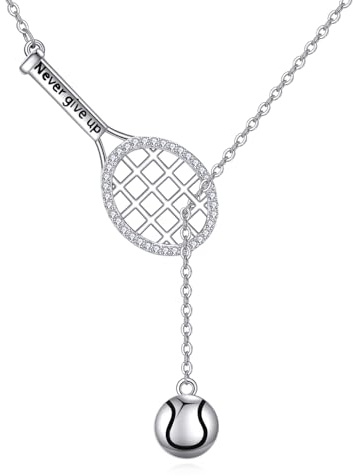 YONFQE Tennis-Y-Halskette für Damen, Sterlingsilber, Tennisschläger-Anhänger, Halsketten, Sportschmuck, Geschenke