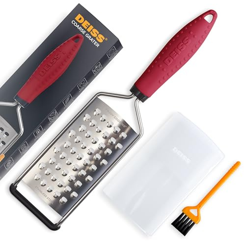 Deiss PRO Grattugia grossa e grattugia manuale per formaggio, lame affilate in acciaio inossidabile, manico antiscivolo, piccola grattugia per formaggio per cucina, trituratore, lavabile in
