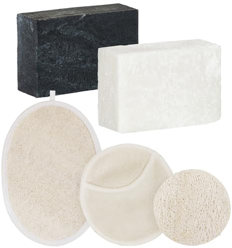 FRIENDS OF® Reinigungs- und Pflege-Set für Gesicht und Körper | Aktivkohle- und Meeressalzseife | Peeling-Luffa-Pad, Luffa-Reinigungspad und Gesichtsreinigungspad | Vegane Duschseife ohne Duftstoffe