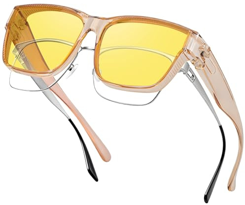 Nlieanuc Polarisierte Nachtfahrbrille für Brillenträger - Nachtsichtbrille Überzieh Sonnenbrille Gelbe Gläser für Herren Damen Autofahrer Night Vision Goggles