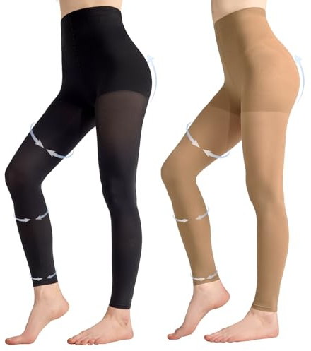 Aaronano 2 Pairs Compression Tights for Women 80D Footless 10-15mmHg Support Shaping Opaque Pantyhose(1Black+1Natural Nude, S/M)