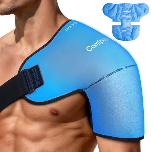 Comfpack Shoulder Brace Ice Pack Wrap for Rotator Cuff and Arm, 3D Gel Cold Compression Sleeve for Injuries, Bursitis, Tendinitis, Surgery Recovery, Easy to Put On & Take Off, Gifts