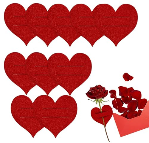 Ghjkldha Utensilienhalter für Party, 10 Stück Herz-Bestecktaschen – Filz-Party-Besteckhalter – für Valentinstag, Abendessen, Geburtstag, Muttertag, Verlobung