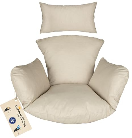 sunnypillow Cuscino per Poltrona Sospesa – Interno ed Esterno – Imbottitura per Sedia Pensile in Rattan – Cuscino per Poltrona a Uovo – Spesso 15 cm, Resistente ai Raggi UV, Impermeabile – Cremoso