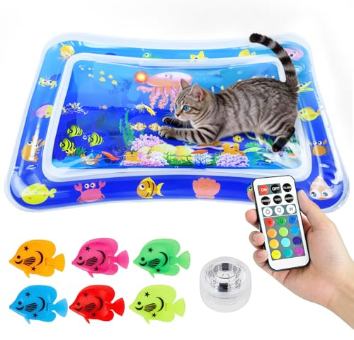 Wassermatte Katze, LED Katzen Spielmatte, Wasserspielmatte Katze, Wassersensorik Spielmatte für Katzen, Katzenpool, Interaktives Katzenspielzeug zur Verwendung im Innen und Außenbereich im Sommer