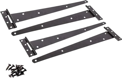 Garden Mile T Hinges 18 (450mm) 4 Pack – Heavy Duty Black Powder Coated Gate Hinges with Screws, Weather Resistant Tee Hinges for Wooden Gates, Shed, Garage & Barn Doors