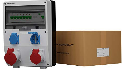 Doktorvolt - Quadro di distribuzione di corrente elettrica da parete ECO-S, corredato di 1 presa da 16 A, 1 presa da 32 A, 2 prese da 230 V