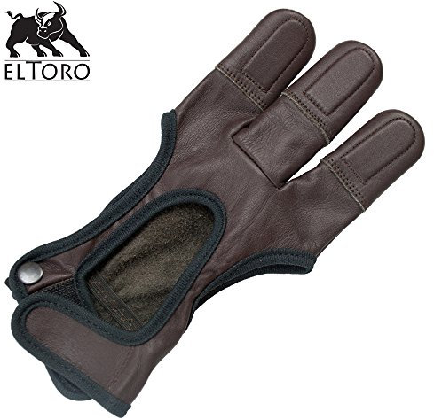 elToro Archery Schießhandschuh Chestnut aus weichem Leder – atmungsaktiver 3-Finger-Handschuh für Bogenschießen – doppelt verstärkte Fingerkuppen, Klettverschluss & Druckknopf | L - Large