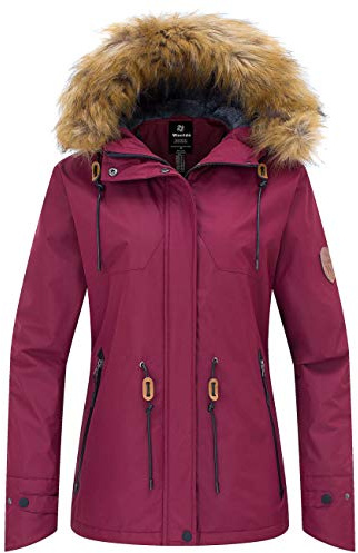 Wantdo Chaqueta de Esquí Aislante Impermeable Mujer Parka Rojo Vino S