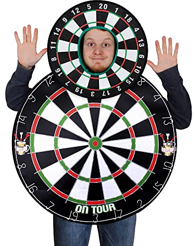 Dartscheiben-Kostüm und Dartscheiben-Hut – Unisex Verkleidung Dartscheibe Neuheit Sportzubehör – angeschnittene Kapuze – perfekt für Junggesellenabschiede, Kneipentour und Sportveranstaltungen