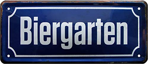 WOGEKA ART Retro Blechschild Biergarten für Bier-Trinker witziger Spruch als Geschenk-Idee zum Geburtstag Weihnachten zur Dekoration 28x12 cm Vintage-Design aus Metall 1313