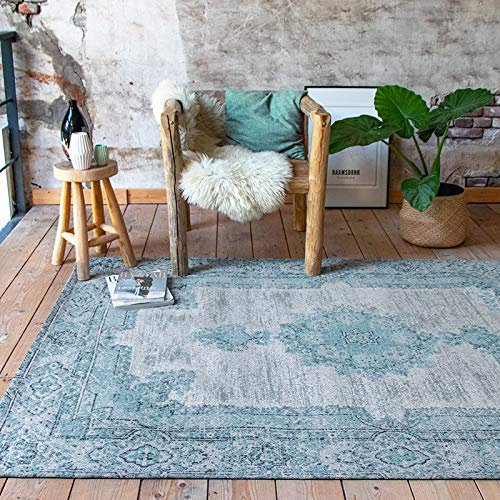 FRAAI | Home & Living Teppich Vintage - Dreams Mint Türkis - Baumwolle - Flachgewebe - Vintage - Wohnzimmer, Esszimmer, Schlafzimmer