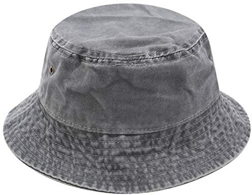 Yixda Vintage Cotton Fischerhut Sonnenhut Washed Retro Outdoor Bucket Hat (Grau)