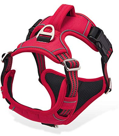 Hundegeschirr für Große Hunde, Anti Zug Geschirr No Pull Reflektierend Atmungsaktiv Geschirr Hunde Leichtes Brustgeschirr Große Mittlere Hunde Sicherheitsgeschirr Weich Rot L