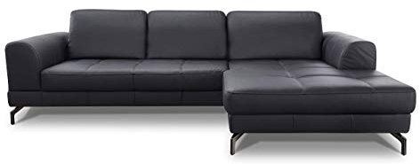 CAVADORE Ledergarnitur Benda / Großes Ecksofa mit XL-Longchair rechts & Federkern / Inkl. Sitztiefenverstellung / 284 x 87 x 175 / Echtleder: schwarz