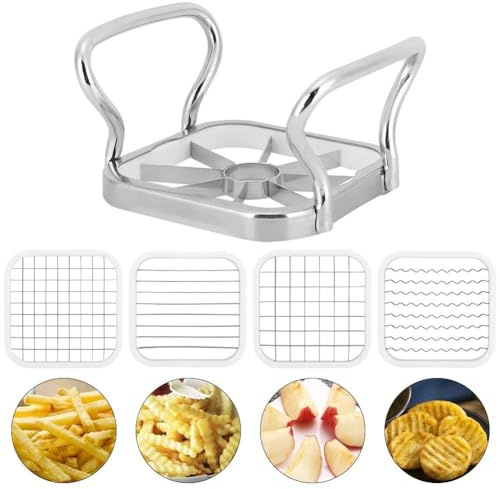 Agatige Potato Chipper Chip Cutter, Apple Slicer, 5 in 1 Stainless Steel Apple Corer Cutter and Peeler with 4 Alternative Cutter Core Remover Tool