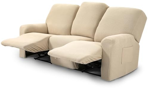 TIANSHU Funda Reclinable de 3 Plaza, Fundas Reclinables Elásticas, Protector Funda Sillón Relax, Funda Cubre Sofá, Fundas de Sofá Lavables y Elásticas para Muebles (Beige)