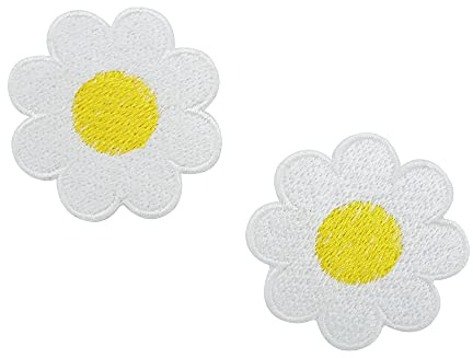 Finally Home Zwei Gänseblümchen Patches zum Aufbügeln | Blumen Patch, Kleine Gänseblume Bügelbild, Weiße Aufbügler, Aufnäher