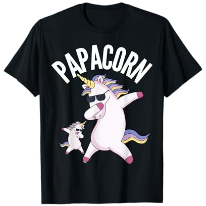 Festa del papà Dabbing Unicorn Papà E Bambino Papa Corn Maglietta