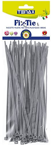 Tenax Fix-Tie L 20 cm Argent (50 pièces), Liens en Plastique pour la Fixation de Filets Tissés, Clôtures et Haies