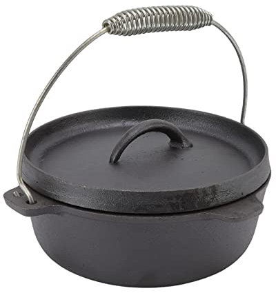 Gusseisen Feuertopf mit Deckel und Hebergriff, Outdoor Camp Kochgeschirr Topf für Camping Kochen, Grillen, Backen