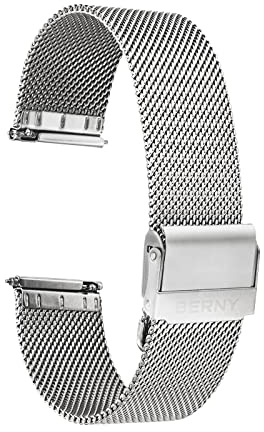 BERNY Uhrenarmband Aus Edelstahl Für Damen Und Herren Mit Schnellverschluss Verstellbar Dünnes Metallarmband Mit Sicherheitsverschluss Schwarz Silber 18 mm 20 mm 22…