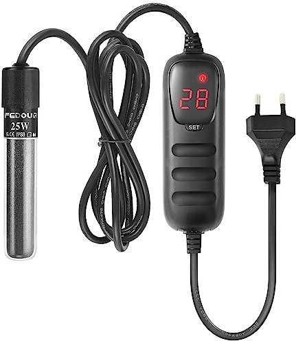 FEDOUR 25W Mini Aquarium Heizstab: Digital Aquariumheizer für 1-25L Fisch Tank/Schildkröte Tank, Aquarium Heizung mit Temperatur Controller, für Salzwasser und Süßwasser