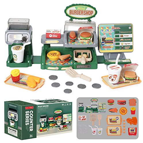 Caisse Enregistreuse Enfant Electronique, 35 Pièces, Marchande pour Enfants, Aliments Jouet Supermarché, Jeux de Simulation et Jeux de rôle, Cadeau pour Enfant Garçons Filles 3+ Ans