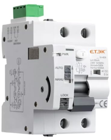 Interruptor Diferencial Auto Rearmable 2P 40A 30mA Clase AC - RCCB | 3 intentos de reconexión automática, Rearme en 10 s, 60 s y 300 s, Evita cortes prolongados de suministro, Carril DIN