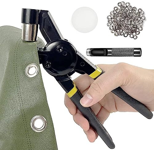 JOSBY Tragbares Handpress-Ösen-Werkzeugset, 10 mm großes magnetisches Handgerät, ohne Installation, schnell und einfach zu bedienen, mit 500 silbernen Ösen, für Gürtel, Bastelarbeiten, Gummiposter