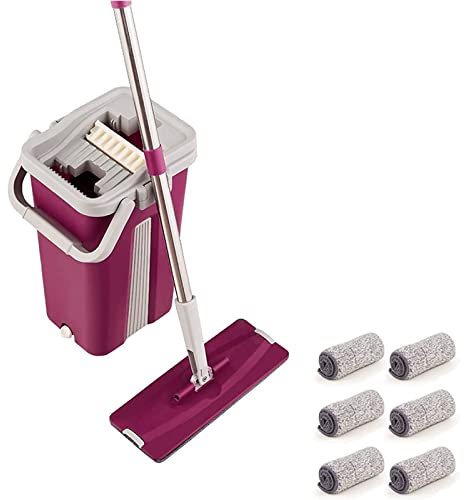 Waschbar Mikrofaser-Mopp-Pads, um 360 Grad drehbar, kein Toter Winkel, Flacher Bodenwischer, Flachwischer und Eimer-Set, Griff aus Aluminiumlegierung Wischmop