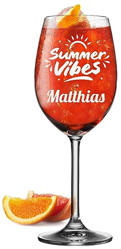 polar-effekt Leonardo Aperitif Glas 460 ml mit personalisierter Gravur - Geschenk für Mütter - Trinkglas mit Name - perfekt geeignet für Aperol Spritz, Cocktails und Wein - Motiv Summer Vibes