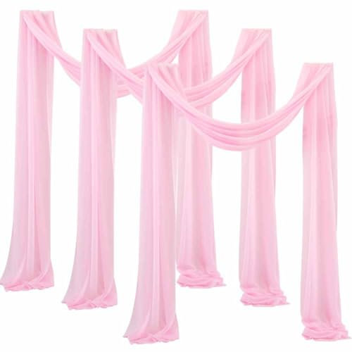 SHTGOI Hochzeitsbogen Vorhang 3 Paneele Chiffon Querbehang Freihanddeko Hintergrund Tülldekostoff 75 * 300cm Hochzeit Vorhänge Gardine für Zeremonie Party Arbor Torbogen Fenster Deko Rosa