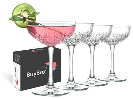 Copas de Martini Grandes, Copas de Cóctel Vintage Coupe, Juego de 4 (8,6 oz/255 ml). Copas de Espresso Martini y Champán, Copas de Margarita, Copa de Ginebra y Prosecco, Copas Champagne Cristal