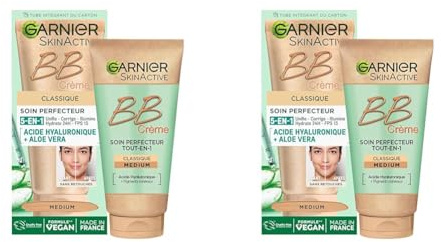 Garnier - BB Crème Classique - Soin Perfecteur Tout-en-1 Anti-Imperfections - FPS 15 - Enrichi en Acide Hyaluronique & Aloe Vera - Pour Tous Types de Peaux - Teinte : Medium - Skin Active - 50 ml