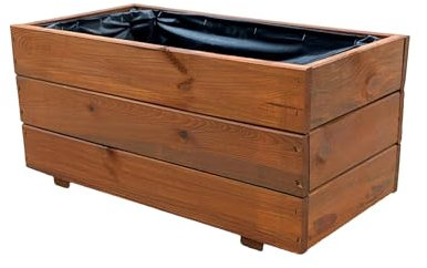 FKL DESIGN Home Deco Pflanzkasten aus Holz Pflanzkübel für GartenTerrasse Holzkasten Holzkübel Imprägniert D26 (Teak, 60 x 30 x 29 cm)