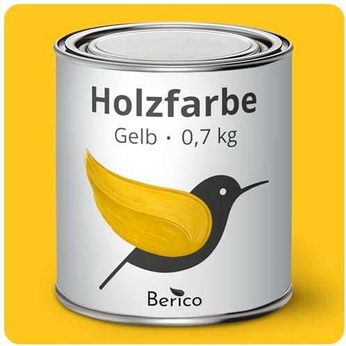 Berico Holzfarbe - Gelb - 0,7 Kg - 4in1 Premium Holzlack inkl. Grundierung & Decklack - Für Innen und Außen - Robust & Wetterfest